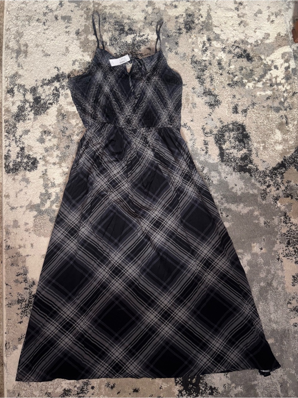 Maurices Black & Gray Plaid Spaghetti Strap Maxi Dress